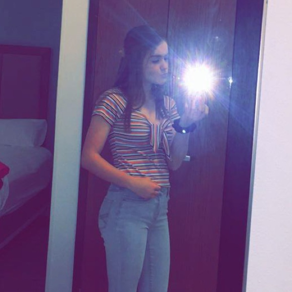 🦋multi colored striped tied cropped tee